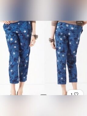 Anthro Elevenses Lunar Mum Blue Floral Silky Crop Pants Size 8